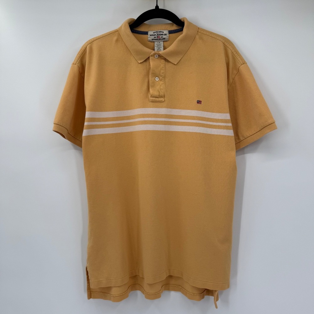 Polo Jeans Co Mens Large Ralph Lauren Shirt Short Sleeve Y2K Yellow Cotton